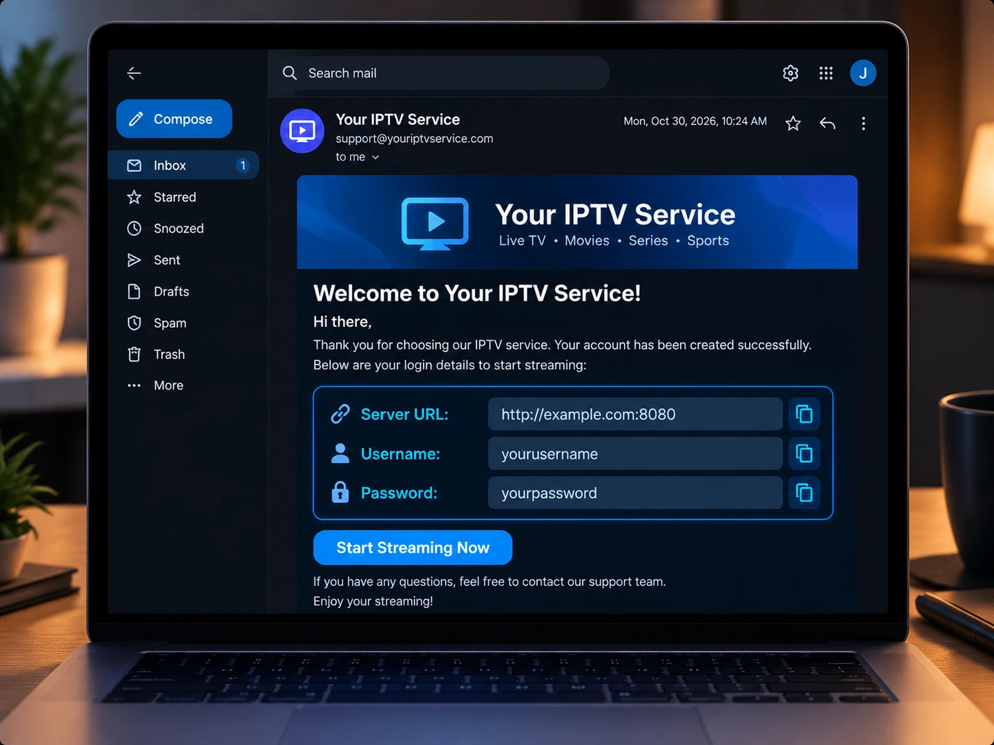 Finding IPTV codes in a provider welcome email