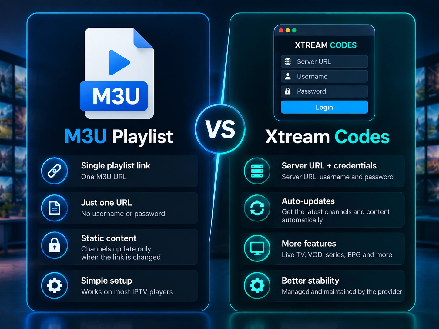 M3U vs Xtream Codes comparison for IPTV
