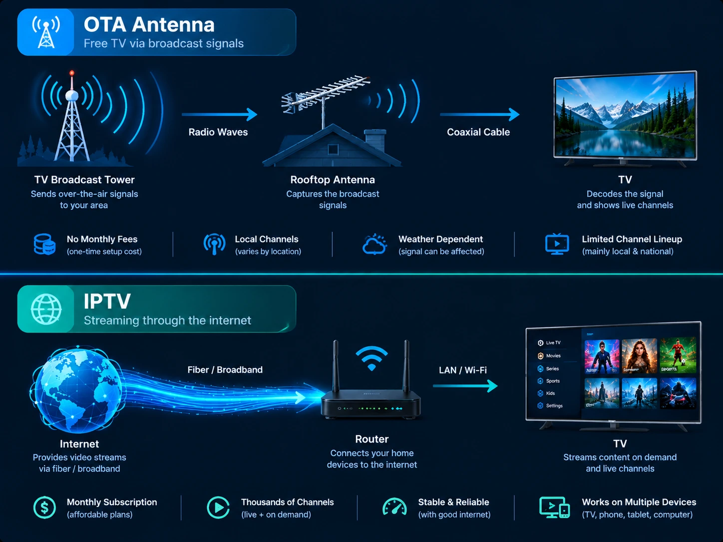OTA antenna broadcast signal versus IPTV over internet