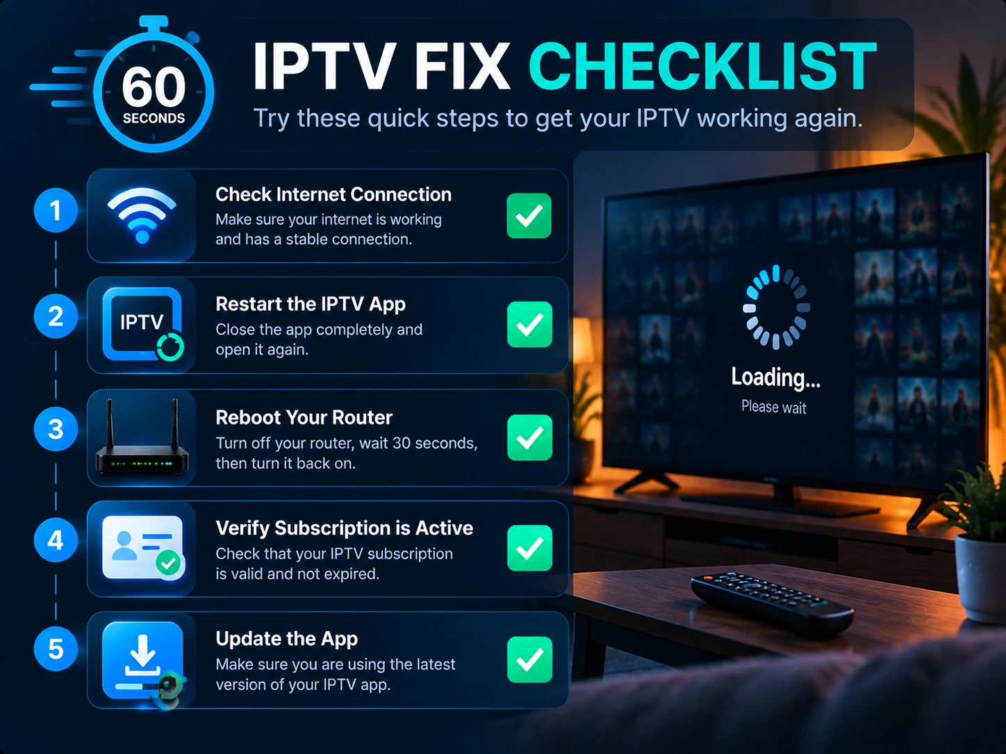 Quick checklist to fix IPTV not working